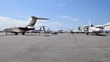 Business jets parked on the ramp at Teterboro Airport in New Jersey.