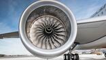 Aircraft close-up on the engine at Heathrow Airport