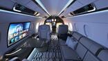 Praetor 600E with 42-in. OLED smart window and divan.